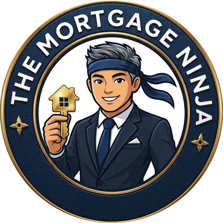 The Mortgage Ninja crest: a ninja in a pinstripe suit holding a gold house-shaped key